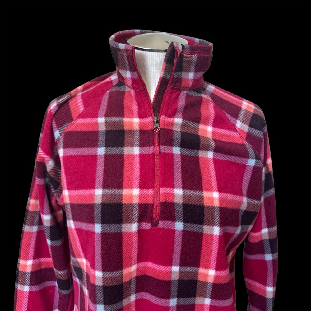 Eddie Bauer fleece 1/4 zip plaid pullover pink maroon SIZE Medium NWT